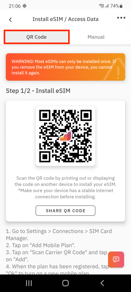 Using a Personal QR Code Activation